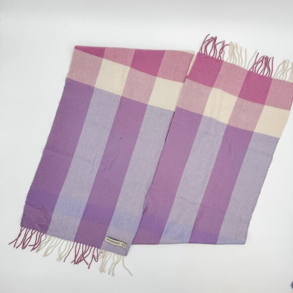 Burberry Scarf Cashmere Authentic Plaid Nova Check Pink Purple White Fringe - Picture 7 of 8
